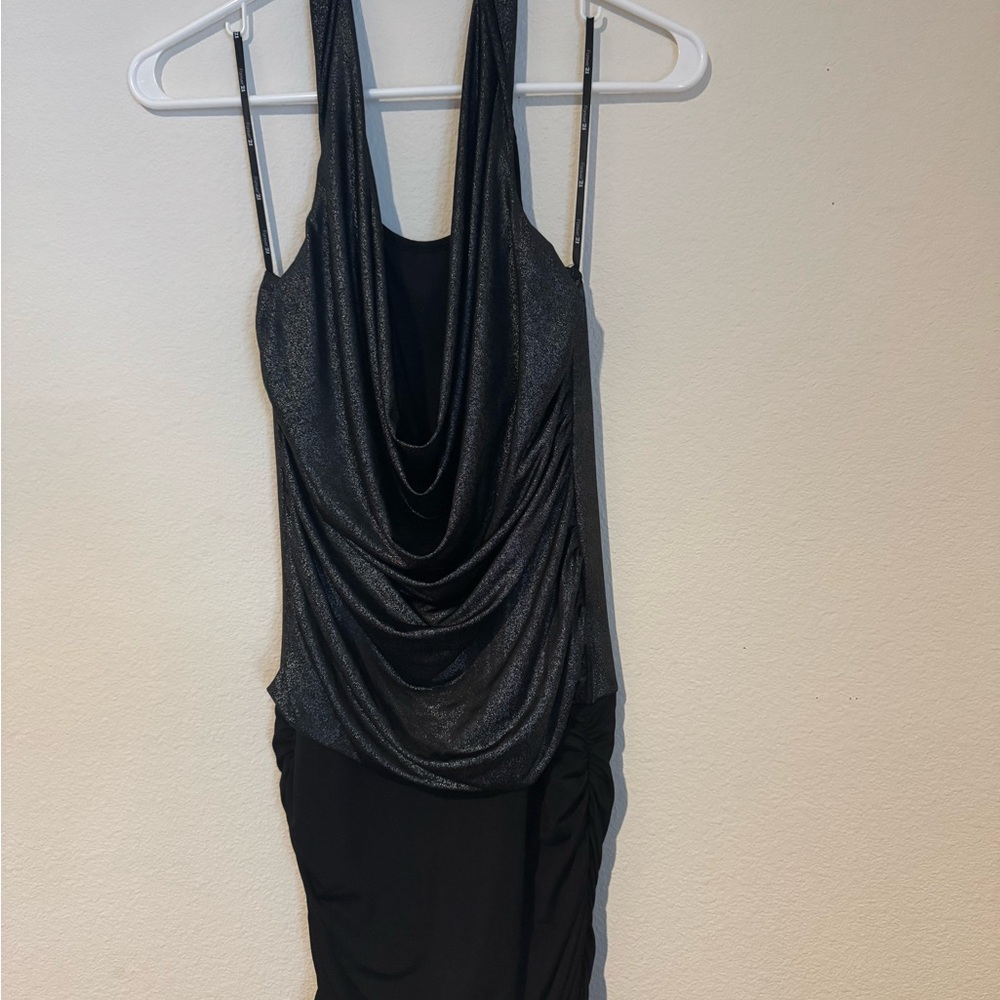 Forever 21 Black Metallic halter Drape Dress